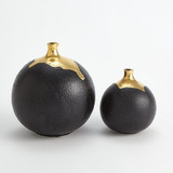 Global Views Dipped Small Golden Crackle/Black Sphere Vase 