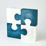 Global Views Set of 2 Alabaster Jigsaw White Bookends 