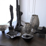 Global Views Crackled Footed Small Black Raku Vase 