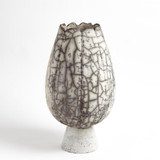 Global Views Crackled Footed Large Black Raku Vase 