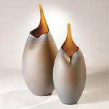 Global Views Frosted Large Grey Vase with Amber Casing 