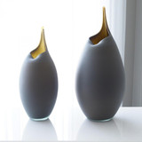 Global Views Frosted Large Grey Vase with Amber Casing 