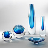 Global Views Triangle Cut Glass Cobalt Vase 