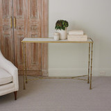 Global Views Spike Antique Brass with White Marble Console 