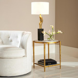 Global Views Circle/Square Gold with White Marble Side Table 