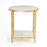 Global Views Circle/Square Gold with White Marble Side Table 