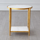 Global Views Circle/Square Gold with White Marble Side Table 
