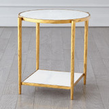 Global Views Circle/Square Gold with White Marble Side Table 