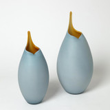 Global Views Frosted Small Blue Vase with Amber Casing 