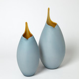 Global Views Frosted Small Blue Vase with Amber Casing 