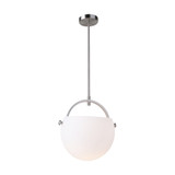 Single Pendant, 1-Light,  Satin Nickel, White Glass Shade, 13.5"W (AC10080SN 3403ZX14)