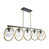 Lugano Linear Chandelier, 5-Light, Vintage Brass, Black, Clear Glass Shade, 44"W (AC10896VB 3403ZZ0W)