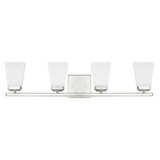 Baxley Bath Vanity, 4-Light, Polished Nickel, Soft White Glass, 30.5"W