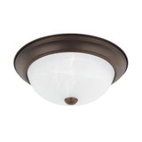 Bates Flush Mount, 2-Light, Bronze, White Faux Alabaster Glass, 13"W