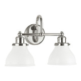 Baxter Bath Vanity, 2-Light, Polished Nickel, Milk Glass, 16.25"W