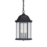Main Street Outdoor Hanging Lantern, 3-Light, Black, Antiqued Glass, 9.5"W