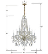 Traditional Crystal Chandelier - Polished Brass, Swarovski Spectra Crystal 36"H