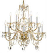 Traditional 12 Light Crystal Chandelier - Polished Brass, Hand Cut Crystal 26"H