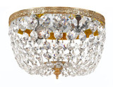 Ceiling Mount 2 Light Flush Mount - Olde Brass, Hand Cut Crystal 6.5"H