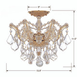Maria Theresa 3 Light Semi Flush Mount - Gold, Hand Cut Crystal 11.5"H