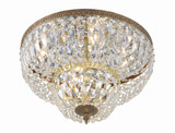 Ceiling Mount 4 Light Flush Mount - Olde Brass, Hand Cut Crystal 12"H