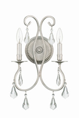 Ashton Wall Sconce - Olde Silver, Hand Cut Crystal 18.25"H
