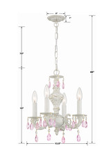 Paris Market Mini Chandelier - Antique White, Rose Colored Hand Cut 15"H