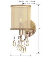 Hampton Wall Sconce - Antique Brass, Etruscan Teardrop Almond 13"H