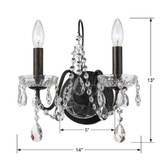 Butler Wall Sconce - English Bronze, Hand Cut Crystal 14"H