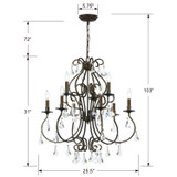Ashton Chandelier - English Bronze, Swarovski Strass Crystal 31"H