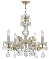Maria Theresa 5 Light Chandelier - Gold, Hand Cut Crystal 19"H