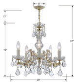 Maria Theresa 5 Light Chandelier - Gold, Hand Cut Crystal 19"H