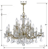 Maria Theresa 12 Light Chandelier - Gold, Hand Cut Crystal 23"H