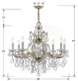 Maria Theresa 9 Light Chandelier - Gold, Hand Cut Crystal 23"H