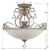 Ashton Semi Flush Mount - Olde Silver, Hand Cut Crystal 16.25"H