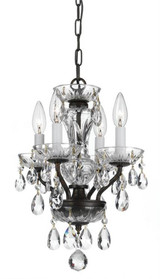 Traditional Crystal Mini Chandelier - English Bronze, Hand Cut Crystal 15"H