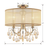 Hampton Semi Flush Mount - Antique Brass, Etruscan Teardrop Almond 17"H