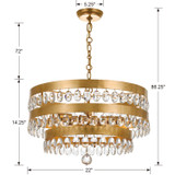 Perla 5 Light Chandelier - Antique Gold, Clear Faceted Cut Crystal 14.25"H