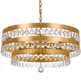 Perla 6 Light Chandelier - Antique Gold, Clear Faceted Cut Crystal 14.25"H