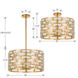 Meridian 6 Light Semi Flush Mount - Antique Gold, Hand Cut Crystal 11.5"H