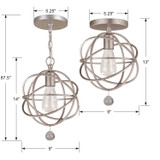 Solaris Semi Flush Mount - Olde Silver, Clear Glass Drops 13"H