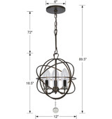 Solaris Pendant - English Bronze, Clear Glass Drops 16.5"H