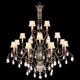 A Midsummer Nights Dream Chandelier, Round, 16-Light, Gold, Cool Moonlit Patina, Moon Dusted Crystals, Hand-Sewn Silk Shantung Shade, 57"W (136740ST 64UW)
