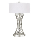 Allegretto Table Lamp, 1-Light, Silver Leaf, White Fabric Shade, 32"H (784910-SF41 NJZW)