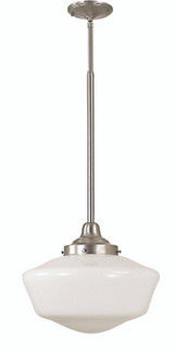 Taylor Pendant, 1-Light, Brushed Nickel, White Schoolhouse Glass Shade, 16"W (2559 BN VG5A)
