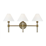 Robert Bathroom Vanity Light, 3-Light, Time Worn Brass, White Shade, 26.5"L (LV1043TWB 706U3JQ)