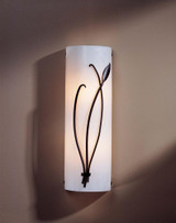 Forged Leaf & Stem Right Wall Sconce, 2-Light, Black, Ivory Art Glass, 17"H (205770-SKT-RGT-10-CC0411 A5Q78)