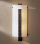 Forged Vertical Bar Wall Sconce, 2-Light, Black, White Art Glass, 18"H (206729-SKT-10-BB0420 A8PWA)