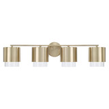 Capital 4-Light Cylindrical Metal Vanity in Matte Brass with Seeded Glass 