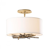 Brindille Semi-Flush Mount, 3-Light, Soft Gold, Natural Anna Shade, 15"W (127660-SKT-84-SF1505 3WM0KH)